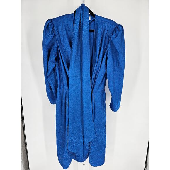 Pure Argenti Women's Blue Long Sleeve Scarf V-neck Floral Button Dress Size 14 - Picture 1 of 4